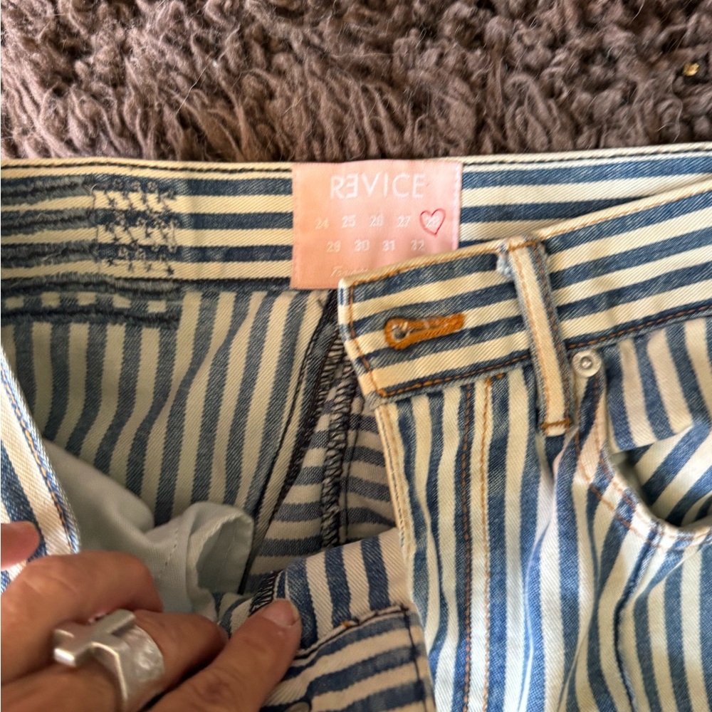 REVICE Blue & White Striped High-Waist Flare Jeans - Picture 8 of 12